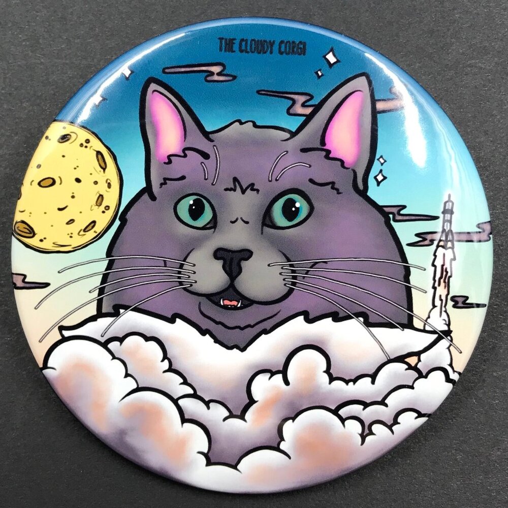 Space Cat Art Handmade - Pin, Magnet, Keychain, Bottle Opener or Mini Ornament